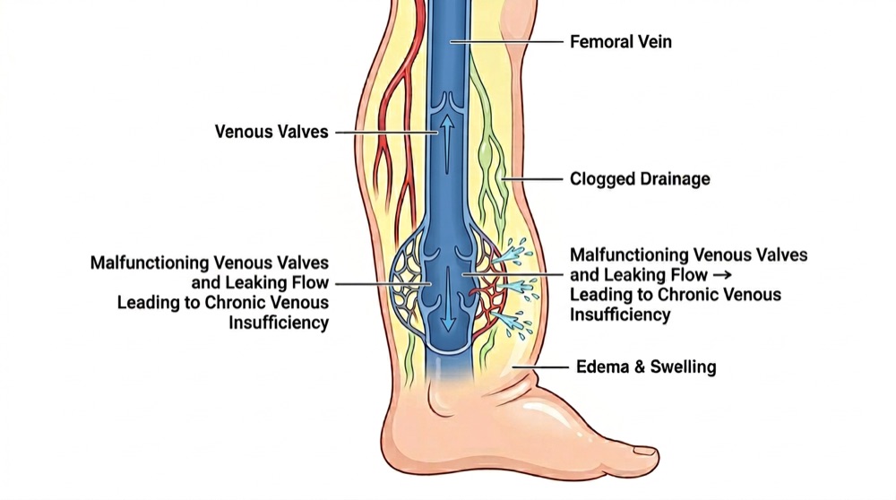 Diagram of venous insufficiency in legs